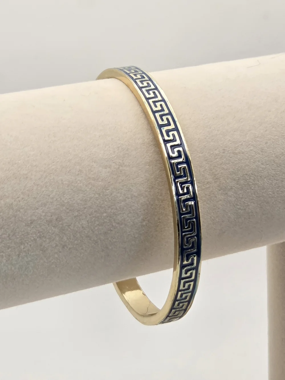Fornash Enamel Greek Key Bangle - Navy Blue & Gold Tone
